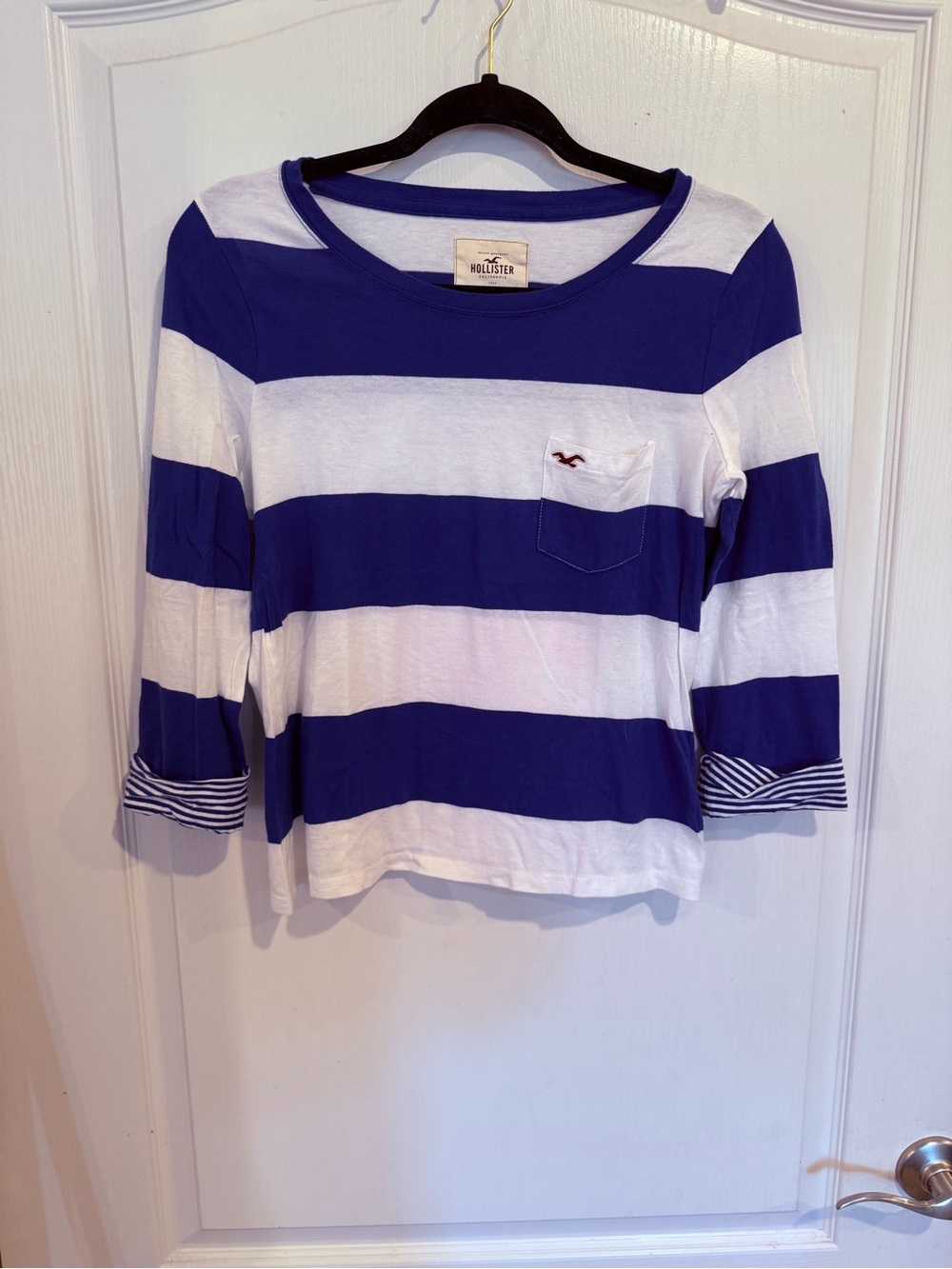 Hollister y2k 2000s blue White Striped oversized slightly cropped top sz small